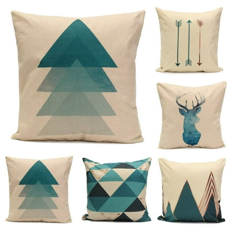 Deer Cover (Meigar Decorative Throw Pillow Cover Clearance 18x18 inch Blue Deer Simple Style Linen Cotton Pillowcase Pillowslip Protector Car Sofa Couch Home)