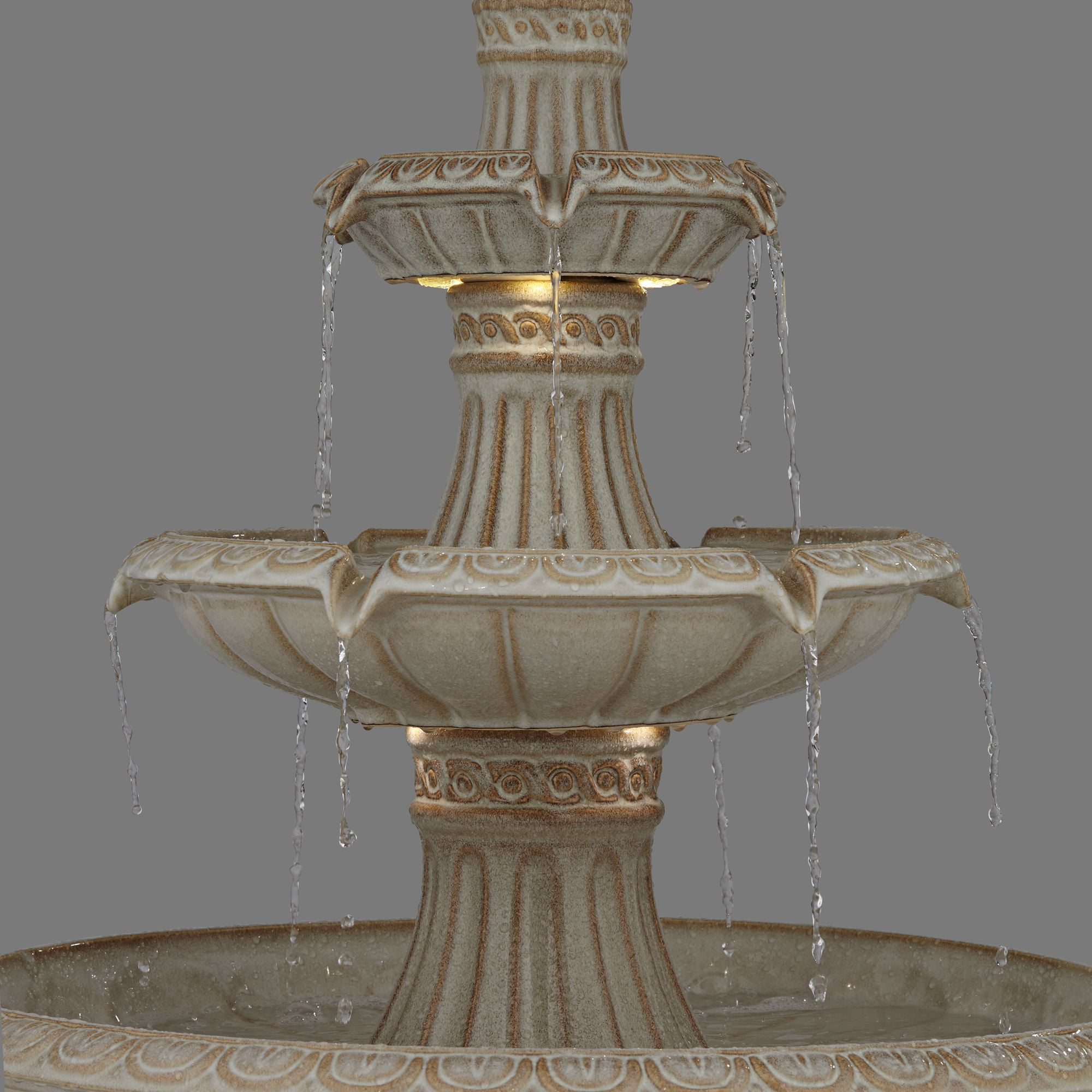 Formentera 45 1/4" High Large Italian Outdoor Decor Off-White Ceramic Floor Fountain with Light LED 3-Tier