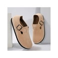 thumbnail image 3 of Women’s Mules Sandals, Suede Leather, Flat Round Toe, Slip-On Buckle Strap, Retro Comfy Loafer Shoes, 3 of 6