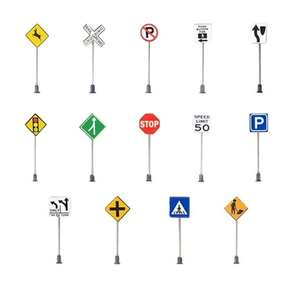 Kokiya 14pcs 1:87 HO Traffic Signage Railway Highway Street Scenes Model Decoration .