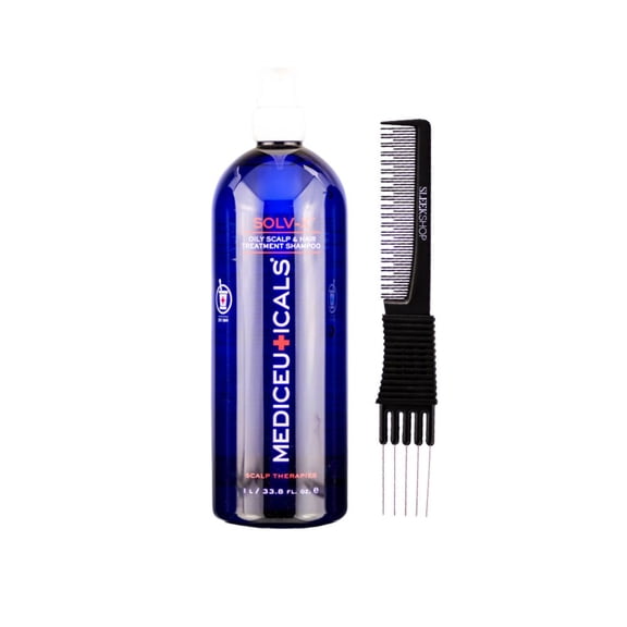 THERAPRO Mediceuticals Solv-X Oily Scalp & Hair Treatment Shampoo (33.8 oz) with SLEEKSHOP Teasing Comb Pack of 1