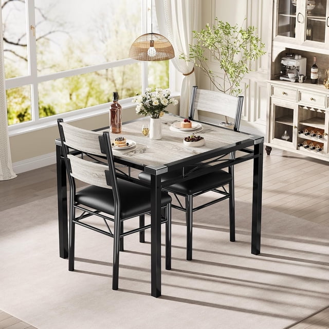 Moderno dining mesa set: sturdy metal legs, thickened steel frames, space - saving design, pu forrado sillas supporting up to 400 pounds, de esquina protectors para safety, fácil montaje
