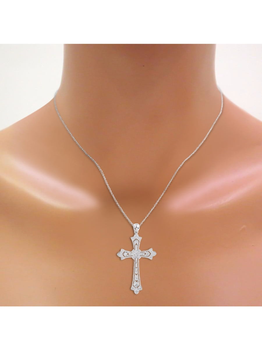RYLOS Stunning Cross Pendant with Oval Shape Gemstone & Genuine Sparkling Diamonds in Sterling Silver .925-7X5MM Color Stone Necklace With 18 Chain