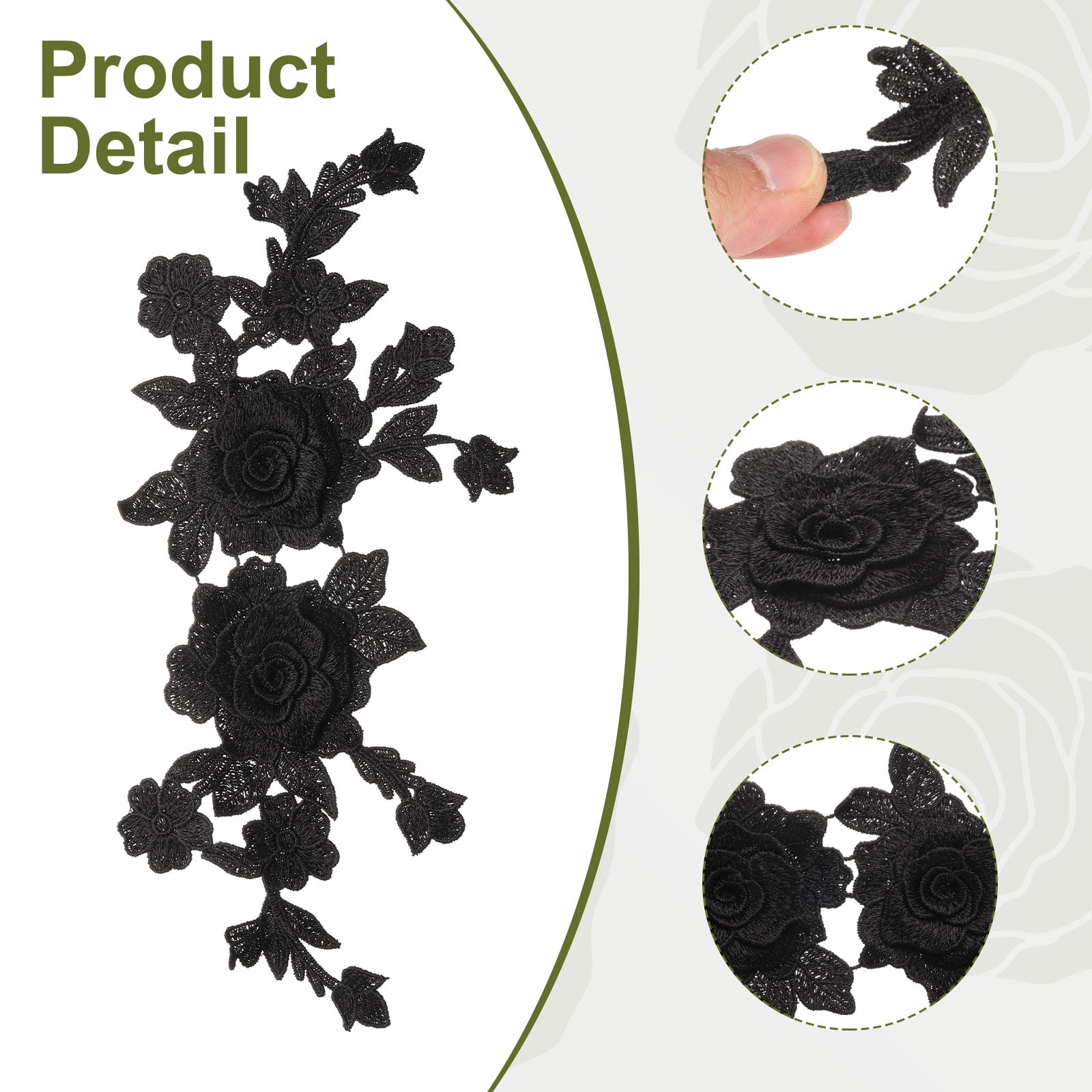 Unique Bargains 2Pcs Retro Rose Lace Embroidered Applique Floral Patches Black