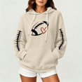 thumbnail image 2 of Women Waffle Knit Pullover Hoodie, Football Heart Graphic Long Sleeve Hooded Sweatshirt, Oversized Game Day Fan Top with Kangaroo Pocket for Sports Party Daily Fall Wear, 2 of 4