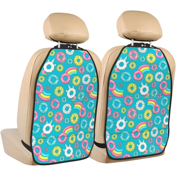 Xecao Donut Pattern Car Seat Back Protector 2 Pack Large Capacity Pocket, Kick Mats Back Seat Protector