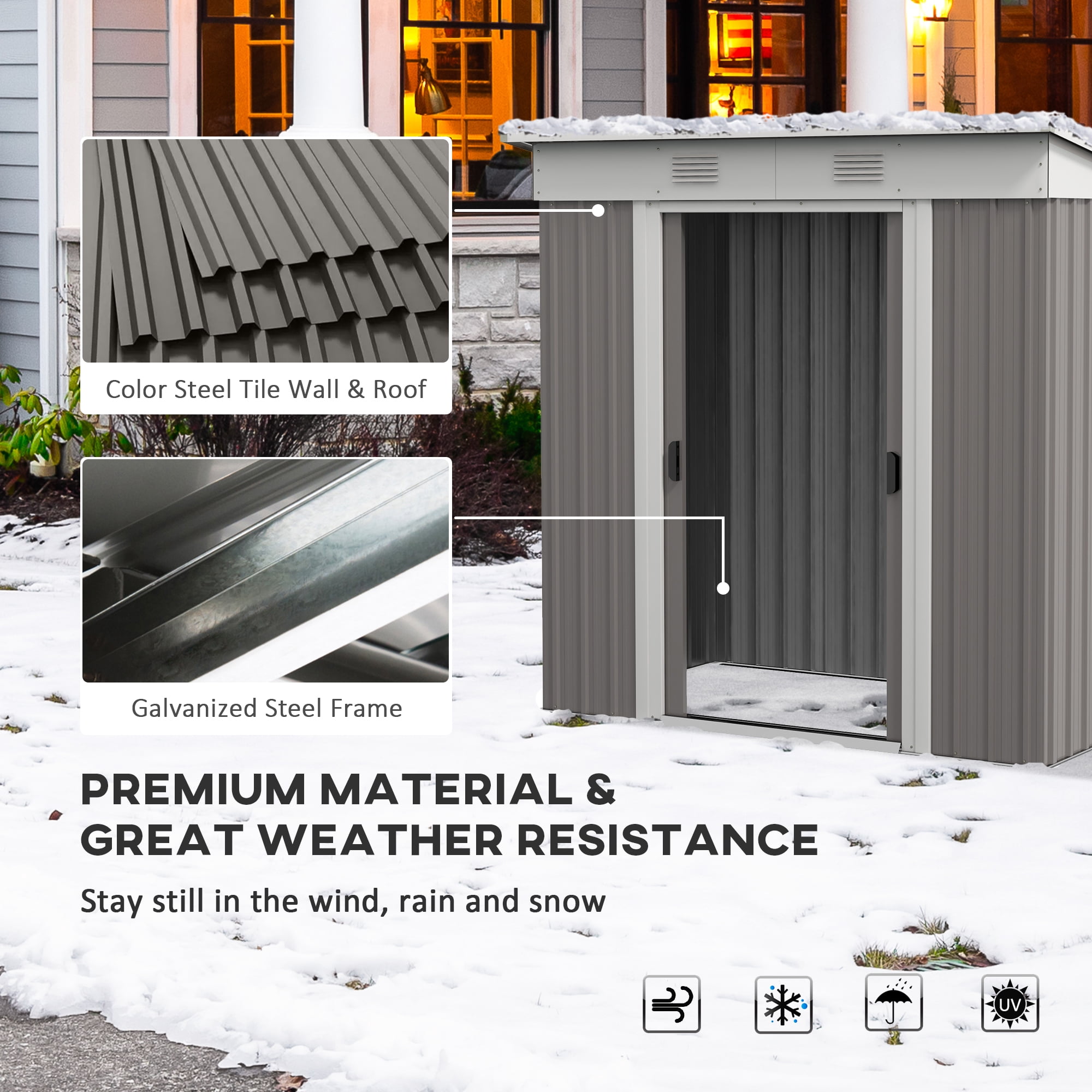 Outsunny Weather Resistant Steel Metal Outdoor Garden Storage Shed with Vents 6 x 4, Gray