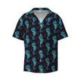 thumbnail image 4 of Uemuo Blue Seahorse Pattern Cotton Linen Short Sleeve Shirts,Casual Lightweight Button Down Shirts,Vacation Beach Summer Tops-4X-Large, 4 of 7