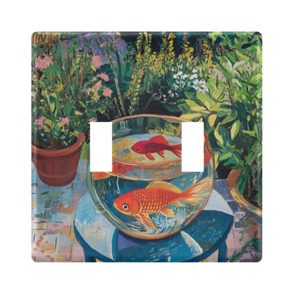 Yayeee Toggle Light Switch Wall Plate 2-Gang 4.56"x4.48" Decorative Outlet Cover, Art Goldfish Bowl