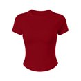thumbnail image 5 of Women's Workout Yoga Tops Seamless Crewneck Short-Sleeved Bodycon T-Shirt Soft Stretch Workout Tees Lightweight Activewear Quick Dry Red, 5 of 5