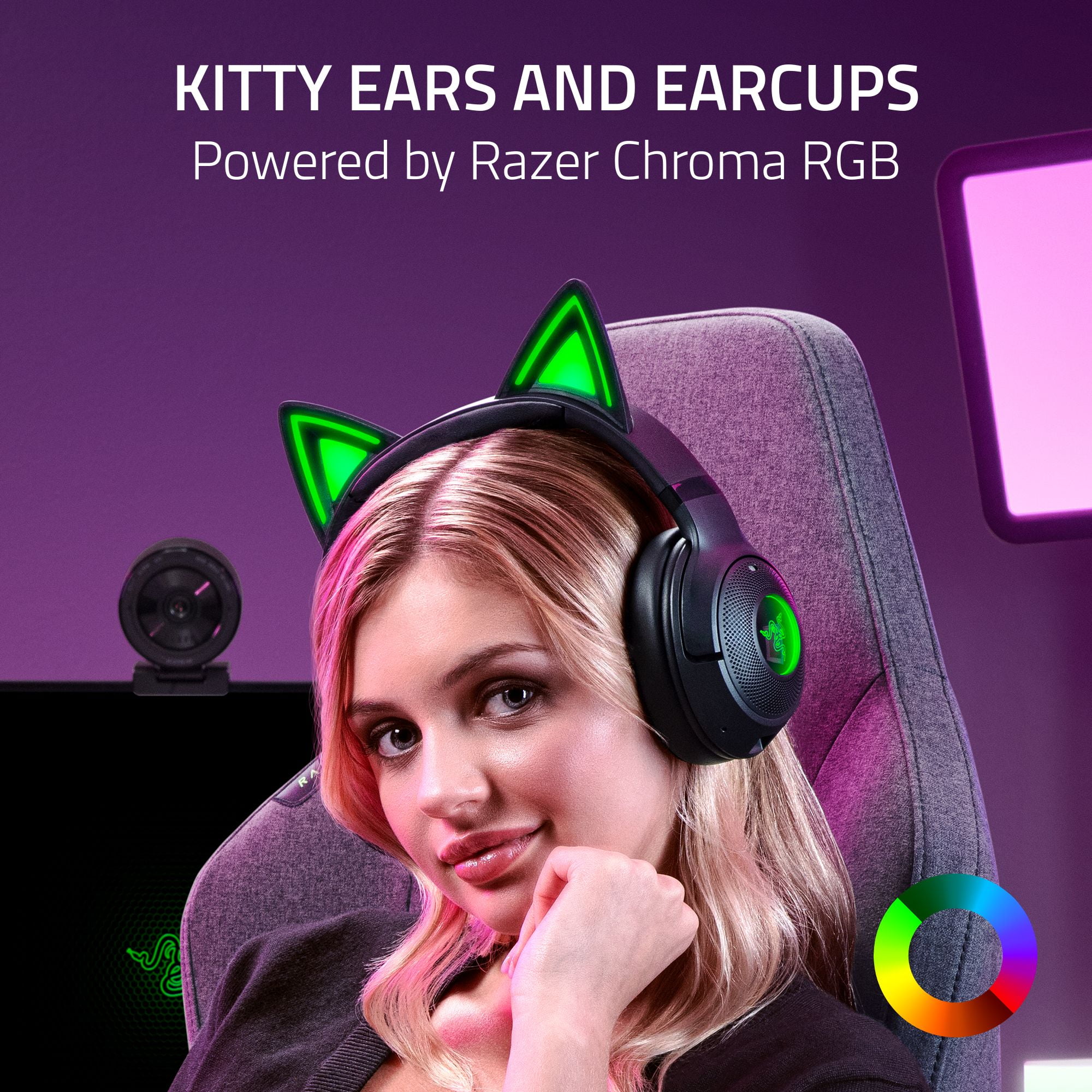 Razer Kraken Kitty V2 Wireless Bluetooth Headset for PC with RBG Kitty Ears, Black