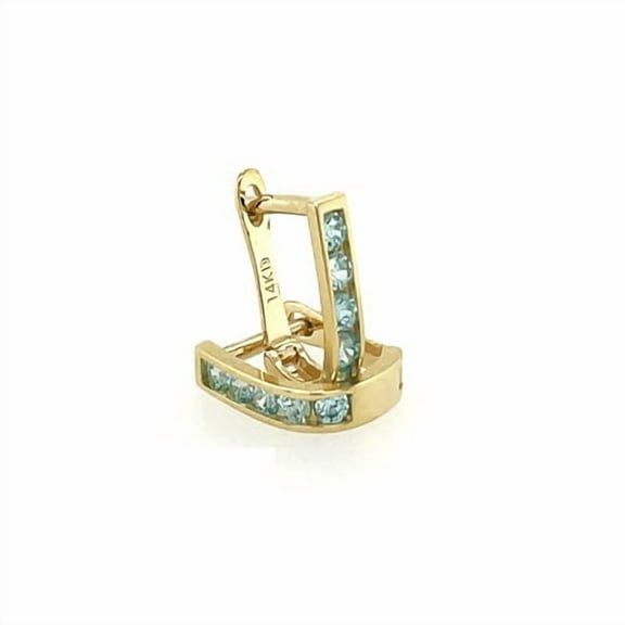 14K Solid Yellow Gold Single Row Birthstone Leverback Earrings Women Jewelry