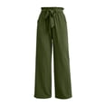 thumbnail image 6 of Nugftut Women's Cotton Linen Wide Leg Pants with Lace Trim Drawstring Elastic High Waist Flowy Trousers with Pockets Summer Beach Vacation, 6 of 6