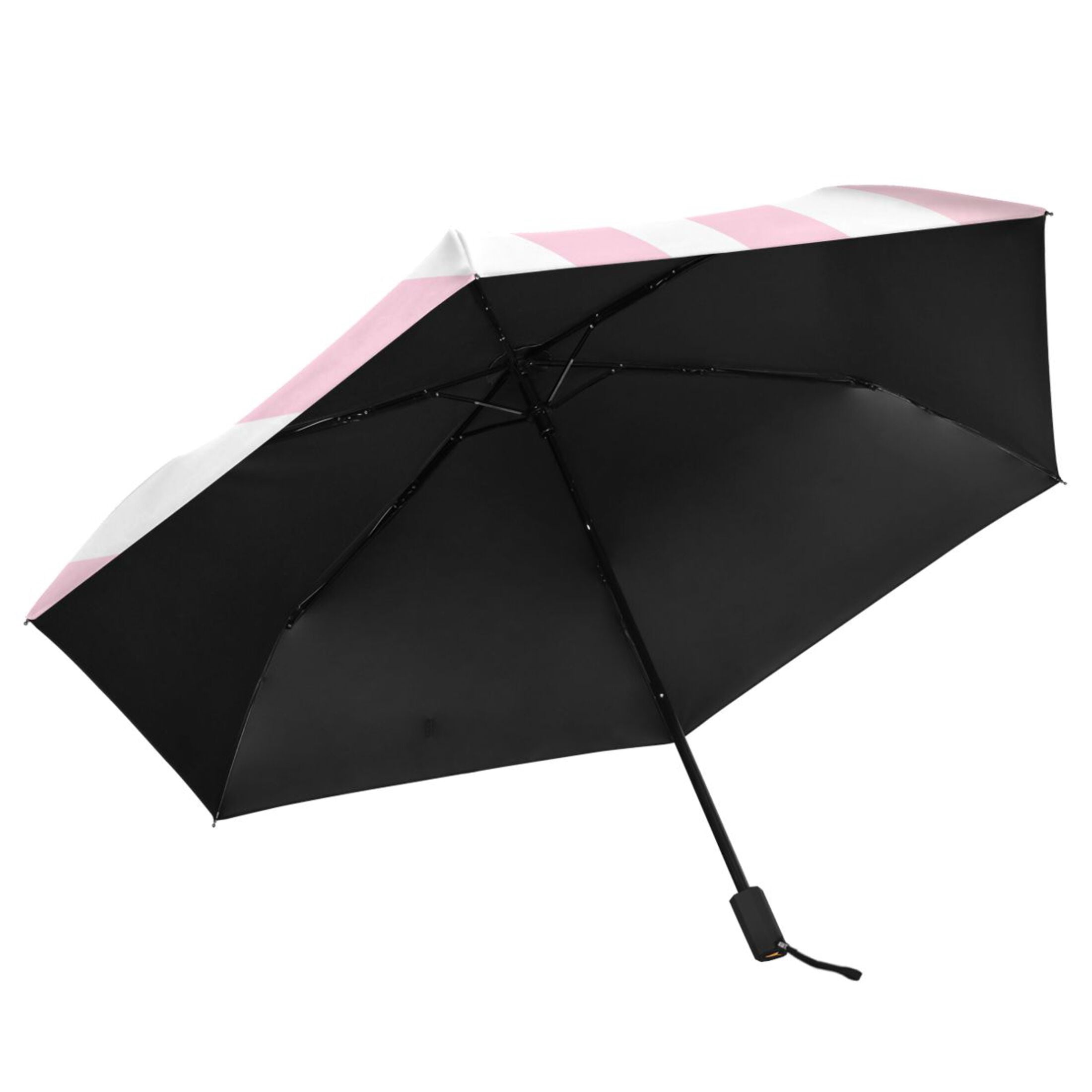 Compact Sun Umbrella Windproof Travel Umbrellas for Rain Strong Portable UV Protection Pale Pink and White Striped