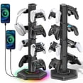 thumbnail image 3 of RGB Controller Stand & Headset Holder for PS5 PS4 Xbox Switch, 4-Tier Gaming Storage Rack with USB Port, Desktop Organizer with Cable Management, 3 of 8
