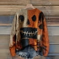 thumbnail image 5 of Kopltyrfg Halloween Sweater Men Patchwork Vintage Spooky Pumpkin Face Sweatshirt Stitched Print Winter Pullover Funny Holiday Costumes Orange 2XL, 5 of 6