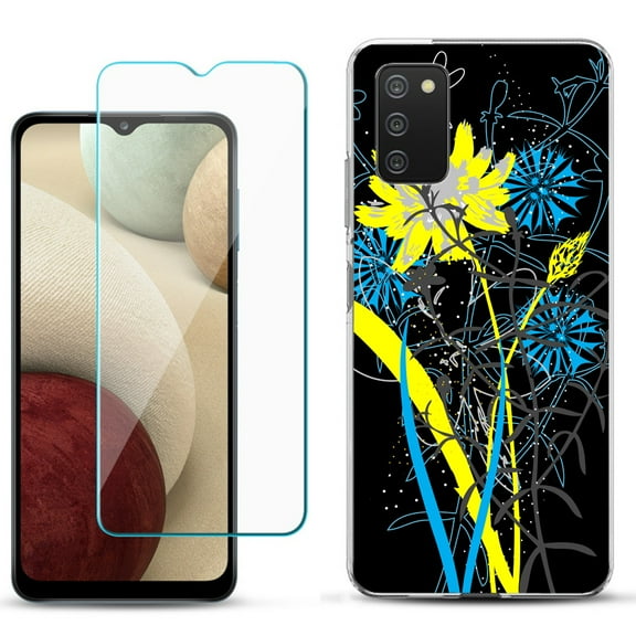 Slim-Fit TPU Phone Case Compatible with Samsung Galaxy A02s, with Tempered Glass Screen Protector, by OneToughShield ® - Wild Flowers