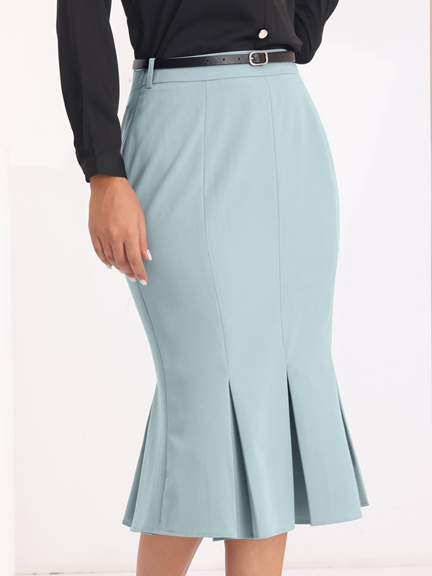 DARING DIVA Women's Elegant Knee Length Fishtail Pencil Skirt M Light Grey Blue