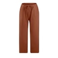 thumbnail image 6 of SDNall Wide Leg Capris for Women Casual Solid Cotton Linen Drawstring Elastic Waist Wide Leg Pants Cropped Trousers Cotton and Linen Capris Pants (Orange, Sizes S-XXXL), 6 of 9