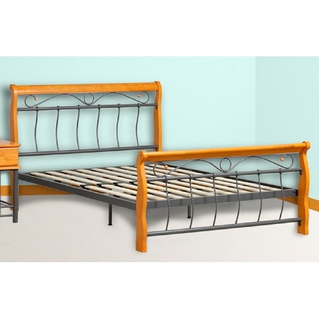 Cama Matrimonial de Madera de Maple Mobilkraft Modelo 832 Matrimonial, Estilo Contemporaneo en color Maple y Acero