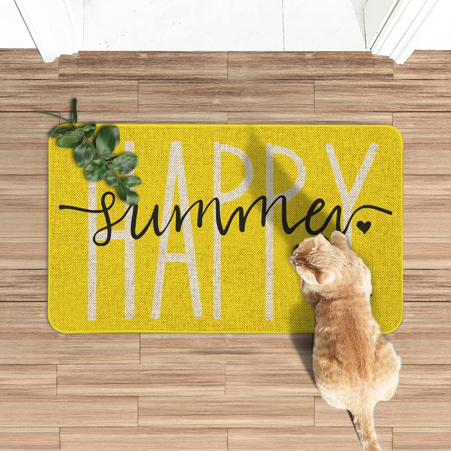 Summer Door Mat 30 X 17 Inch Happy Summer Yellow Doormat Indoor Outdoor Entrance Floor Mat Non Slip Summer Decor Rubber Welcome Mats