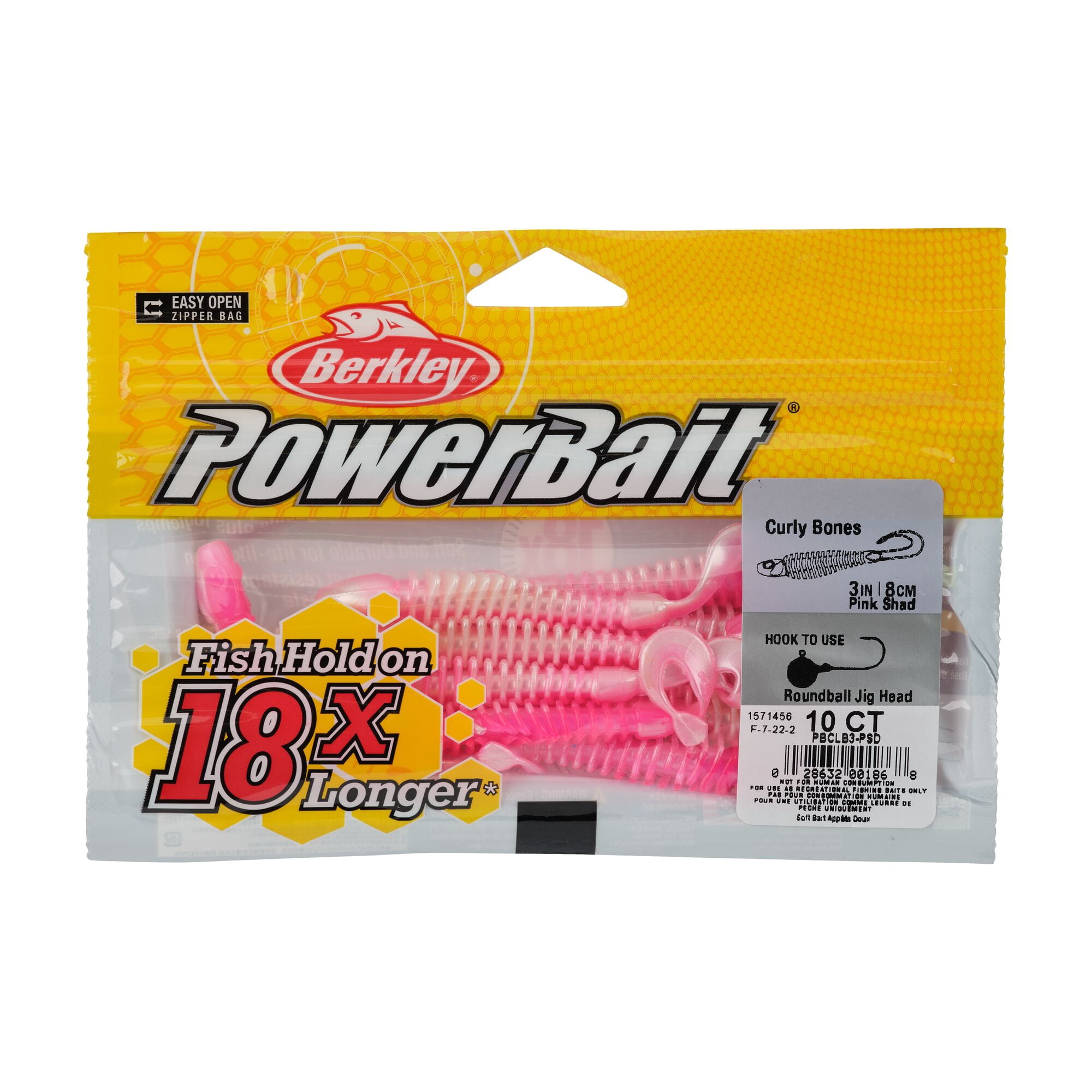 Berkley PowerBait® Curly Bones, 3 in, Swimbaits, Pink Shad (10-count)