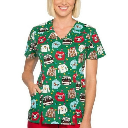 Women's Fashion Collection Holiday Cotton V-Neck Scrub Top