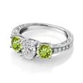 thumbnail image 3 of Gem Stone King 10K White Gold IGI Certified Lab Grown Diamond and Peridot 3 Stone Engagement Ring for Women | 2.28 Cttw | Center Diamond Oval 1 Ct | D-E Color | VS1-VS2 Clarity | Size 8, 3 of 6