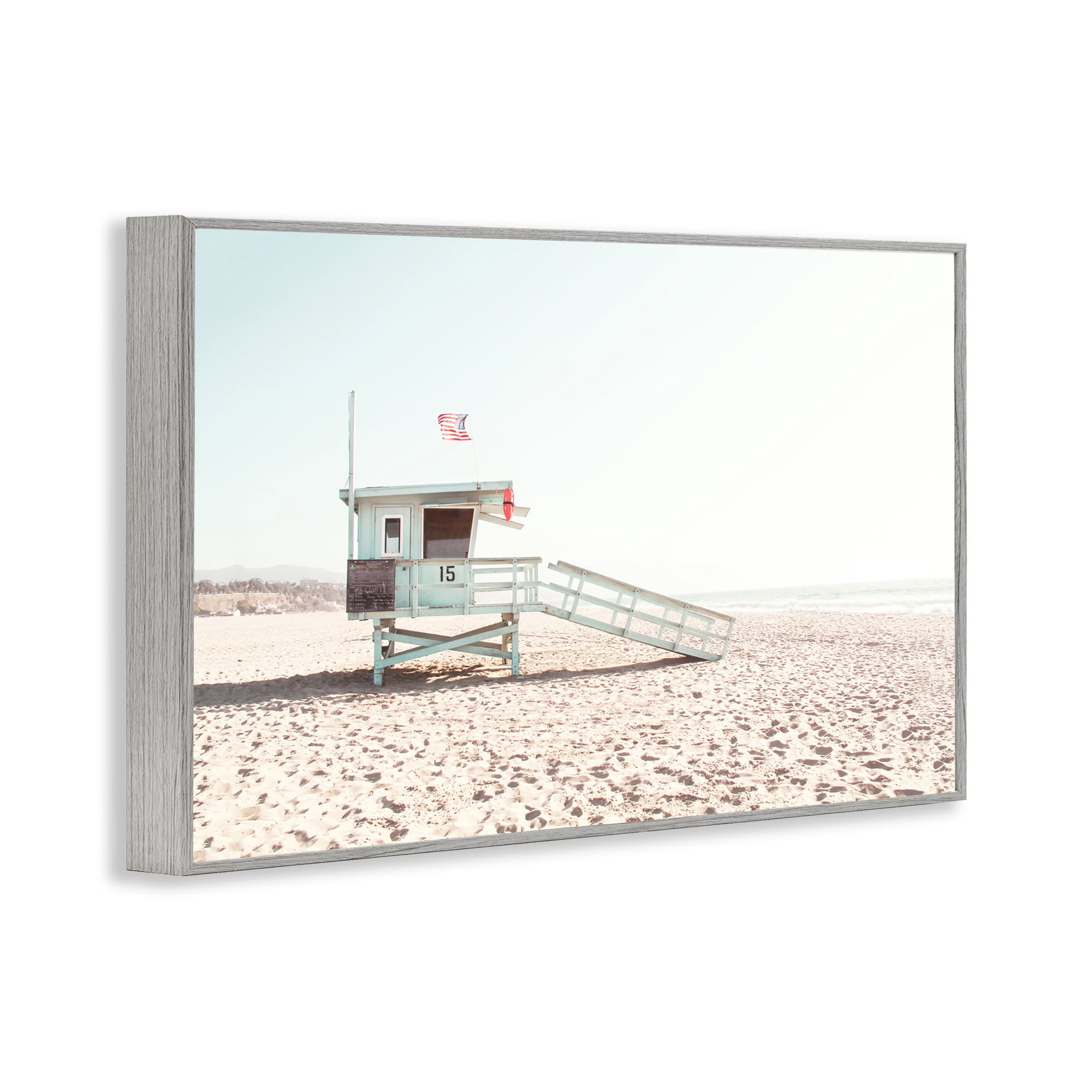 Lifeguard Hut Sunny Day Gray Framed Giclee Art, design by Sisi and Seb