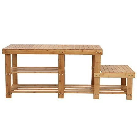 Bbbuy Bamboo Shoe Bench Entryway Storage Rack With 2 Tier Shelf