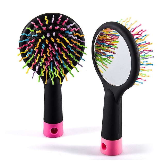 Cepillos de volumen de arcoíris Cepillos para desenredar el cabello Peines mágicos rectos para rizar el cabello (rosa, púrpura y negro) Jormftte CPB-US-HPP109-3