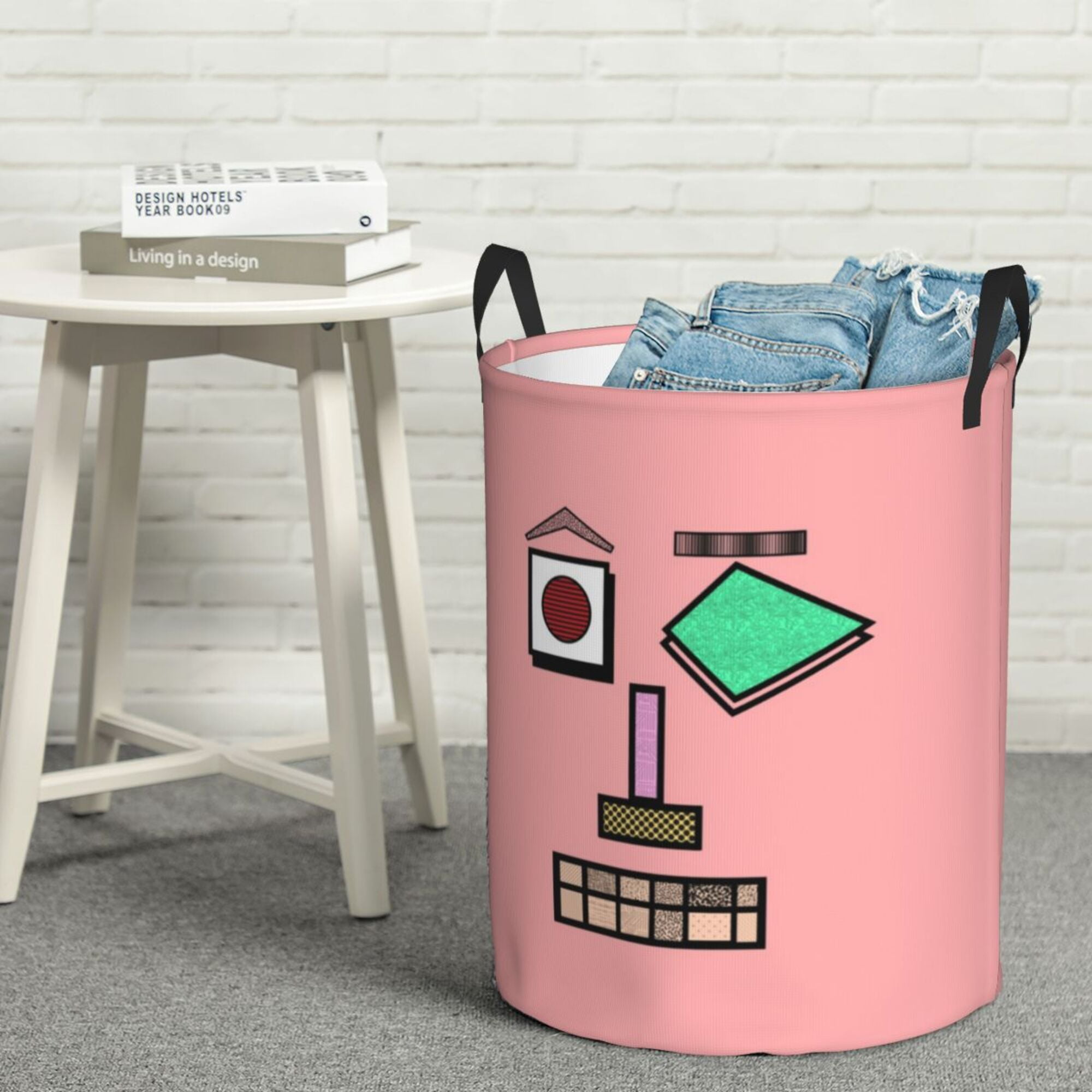 YFYANG Waterproof Laundry Hamper, Pink Robot Face Shape Laundry Basket