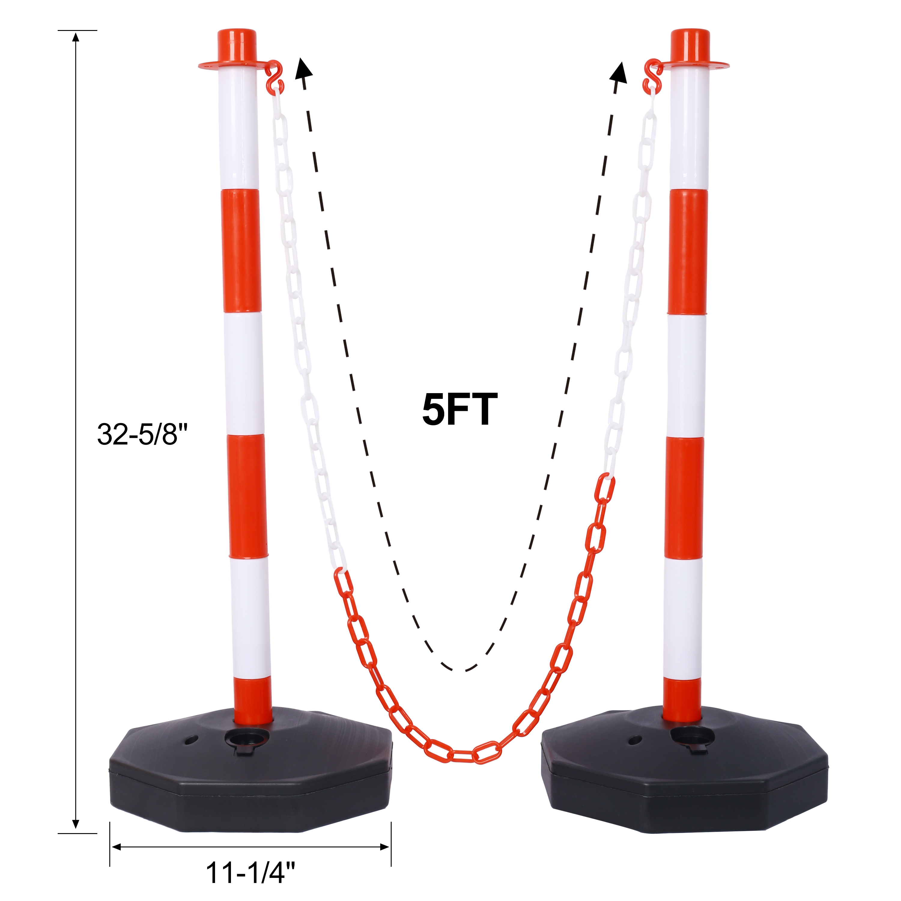 12 Pack Traffic Delineator Post Cones with Fillable Base, Adjustable Plastic Safety Barrier with 5Ft Plastic Chain, Outdoor and Indoor Crowd Control Stanchion for Traffic Control and warning W/R,