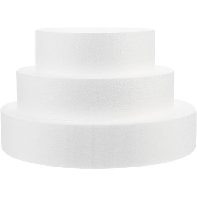 HUGFEGWE 3Pcs Round Foam Cake Dummies 3 Tiers Polystyrene Cake Disc Fondant Cake Practice Circles Mold for Decorating Display Arts Crafts CJB91-92886