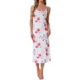 thumbnail image 2 of INSPIRE CHIC Women's Nightgown Spaghetti Strap Round Neck Sleep Dress M White Rose, 2 of 6