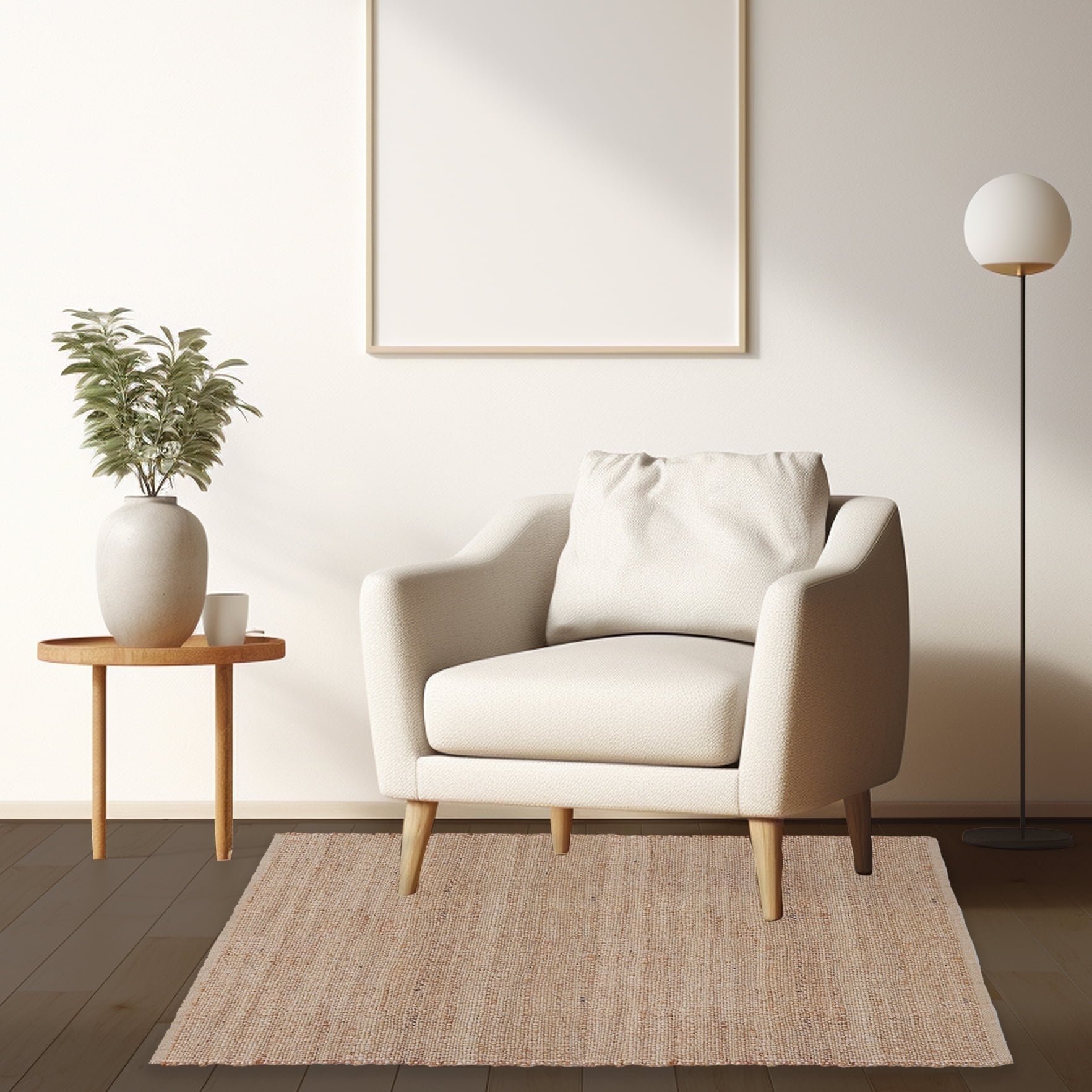 · REDEARTH · Jute Cotton Area Rug - 5'x8' Rectangular Rug, Sustainable Handwoven, Non-Shedding, Soft & Durable – Reversible, Neutral Tones for Home Décor in Living Room, Dining Room, Bedroom