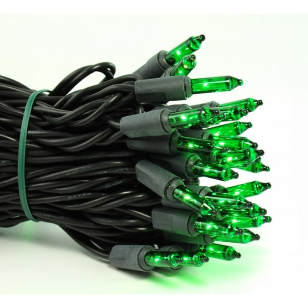 50 Green Mini Lights 4'' Spacing Black Wire