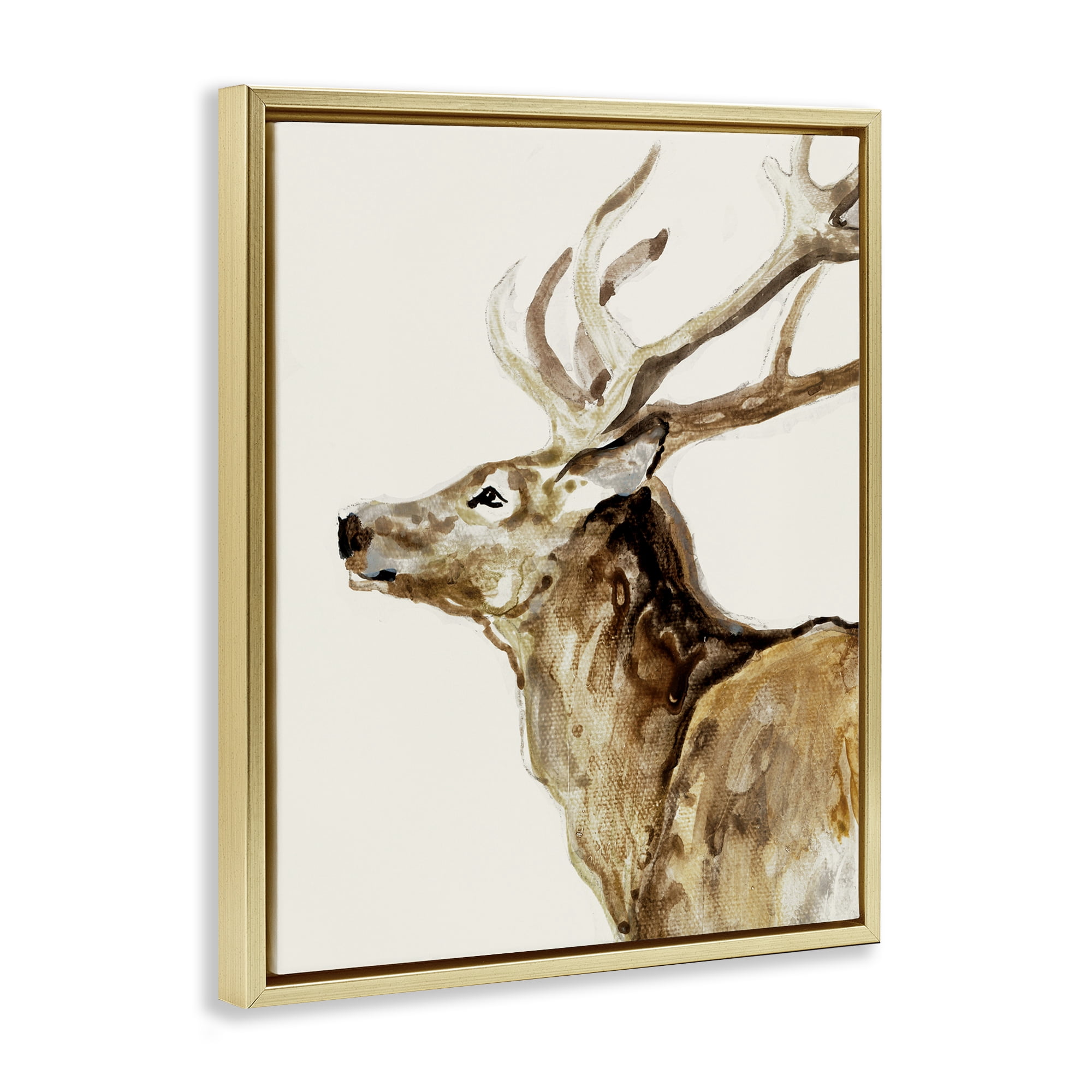 Stupell Industries Deer Portrait Profile View Gold Framed Floater Canvas Wall Art, design by Lorenzo Collective