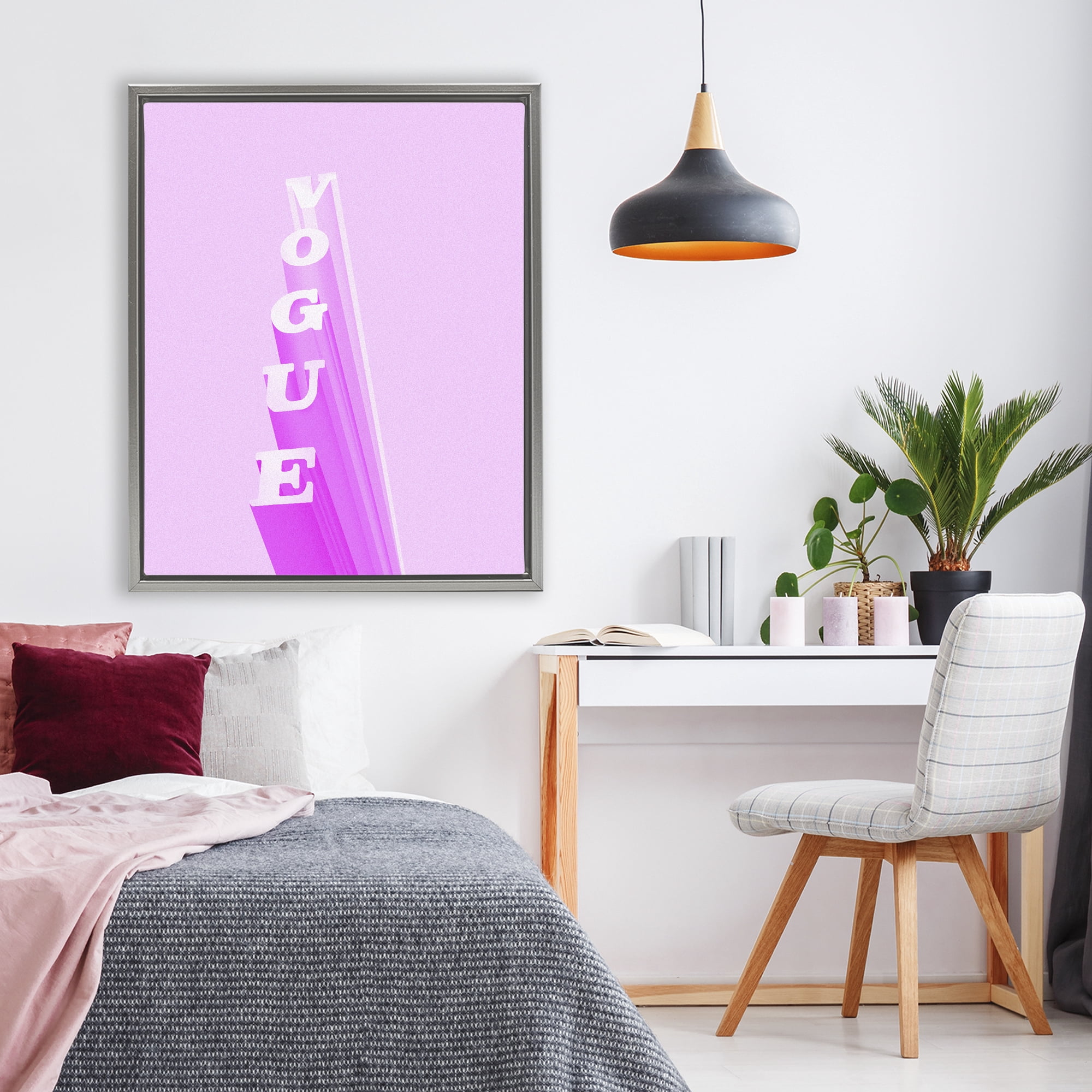 Stupell Industries Pink Vertical Glam Lettering Gray Framed Floater Canvas Wall Art, design by Ziwei Li
