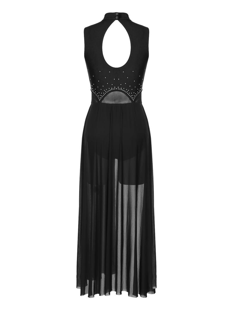 DPOIS Women Modern Contemporary Dance Dress Sleeveless Mesh Tulle Flowy Maxi Dress Black L