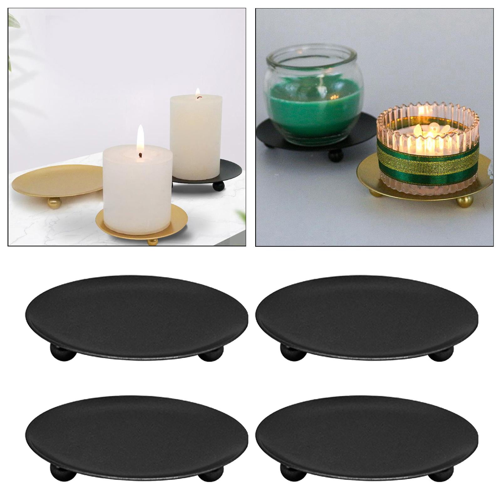 Set of 4, Decorative Iron Plate Candle Holder, Pillar Candlesticks