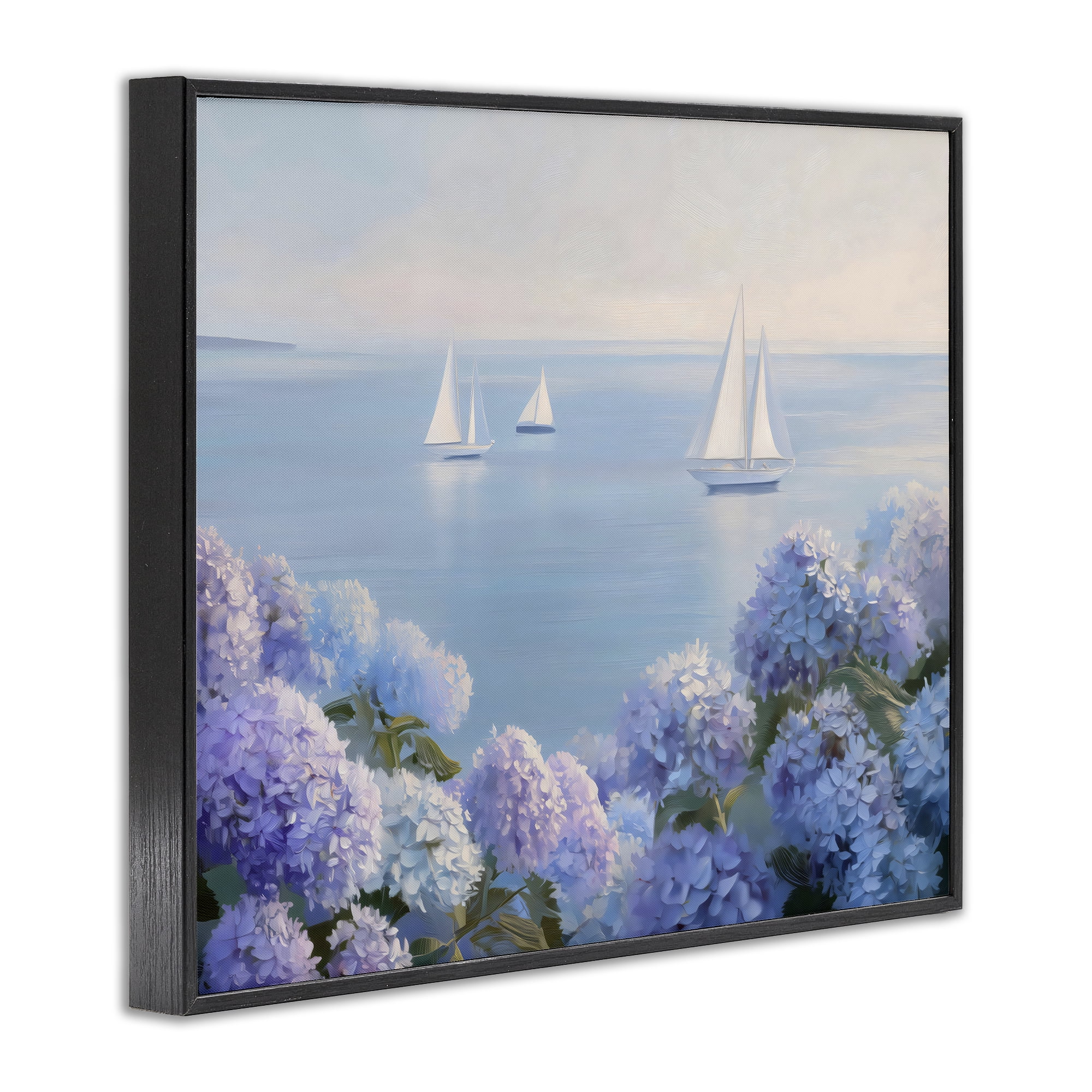 Stupell Industries Sailboats & Hydrangeas at Sea Black Framed Giclee Art, design by LSR Design Studio