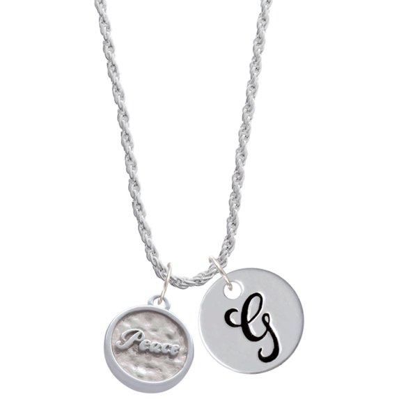 Delight Jewelry Silvertone Peace - Round Seal Silvertone Script Initial Disc - G - Charm Necklace, 20"+3"