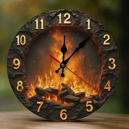 Wall Clock Decorative - Vintage Bonfire Flame Print 2D Vintage Wall Clocks Battery Operated Silent Non-Ticking for Bedroom, Living Room, Kitchen, Office, Classroom, 10 Inch