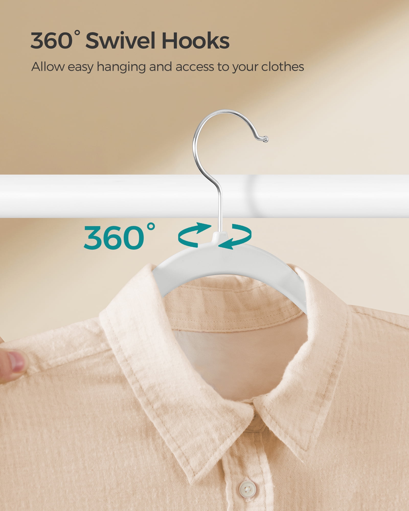 50-Pack Space Saving Plastic Hangers with 360° Swivel Hooks, Heavy Duty Closet Organizers for Coats, Dresses, Pants, Cloud White