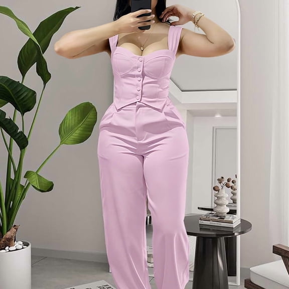 Women’s Elegant 2 Piece Outfits Camis Top Wide Leg Trousers Casual Sets