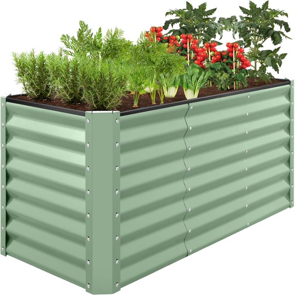 WILLYO  4x2x2ft Outdoor Metal Raised Garden Bed, Deep Root Box Planter for Vegetables, Flowers, Herbs, 119 Gallon Capacity, Sage Green