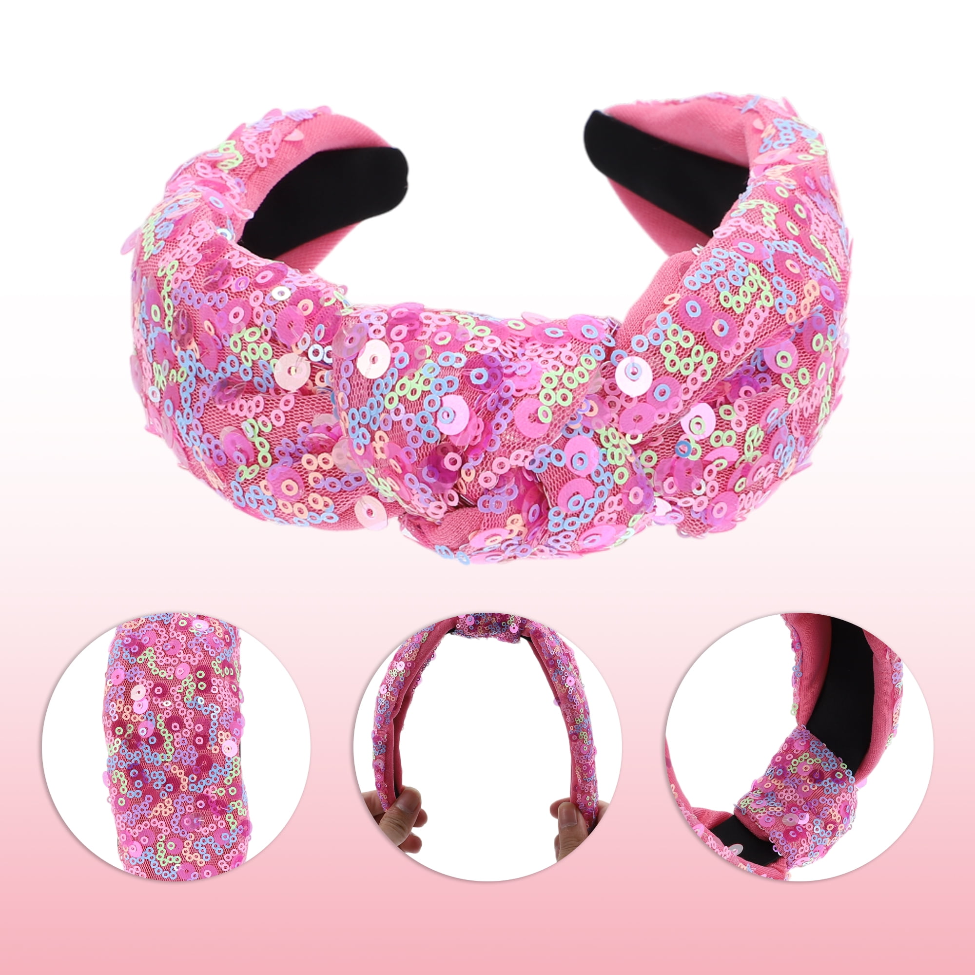 Unique Bargains Cute Sequined Hairbands for Women Pink