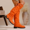 thumbnail image 3 of Rokment Slouch Knee High Boots for Women 2025 Fall Winter Fashion Casual Buckles Suede Chunky Low Heel Wide Calf over The Knee Long Tall Dress Boots Orange Size 9, 3 of 6