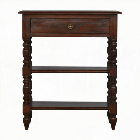 Solid Wood Turned Occasional Table with 1 Drawer and 2 Shelves